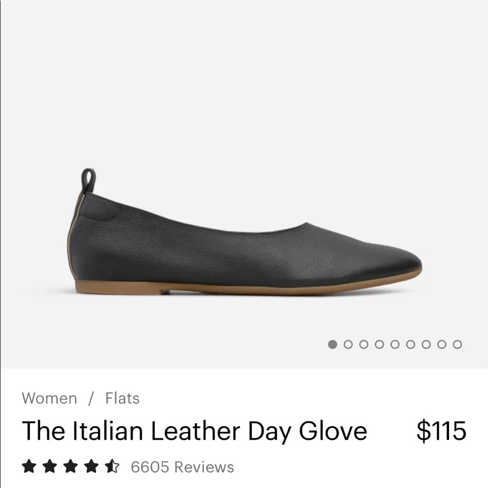 NEW Everlane Italian Leather Day Glove Flats, Black, 9.5